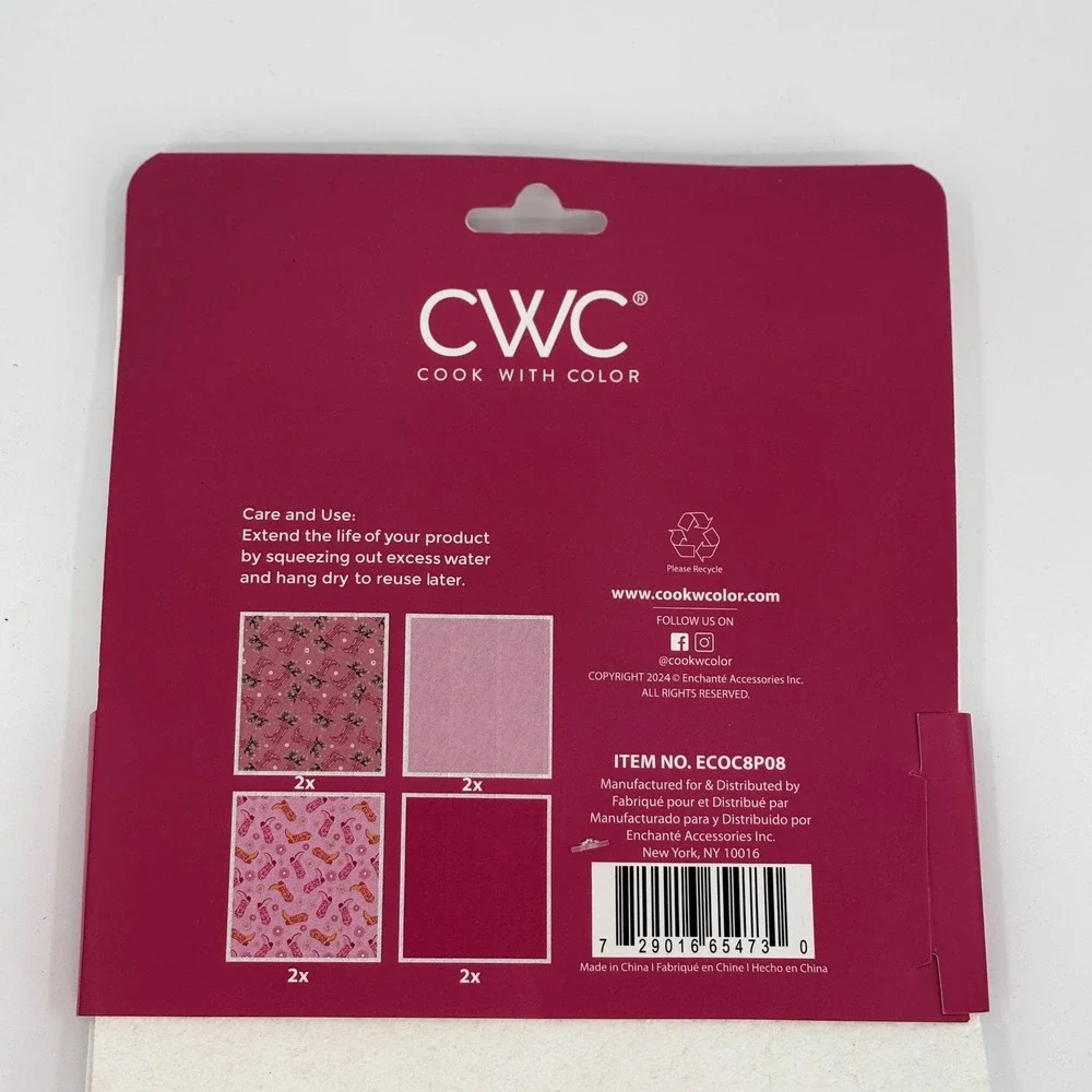 Cook With Color Kitchen Cloths 8pk Pink Western Cowboy Boot Reusable Eco New